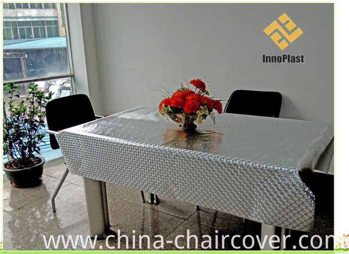 PVC Siliver Embossed Tablecloth with Fabric Backing